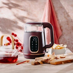 Rýchlovarná sklenená kanvica s reguláciou teploty - 1,7L , burgundy-zlatá - 2200W Obrázok pre Rýchlovarná sklenená kanvica s reguláciou teploty - 1,7L , burgundy-zlatá - 2200W